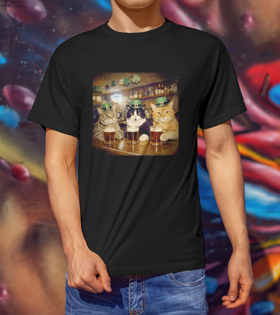 Saint Patrick's Day Cats With Green Hats Cheers T-Shirt