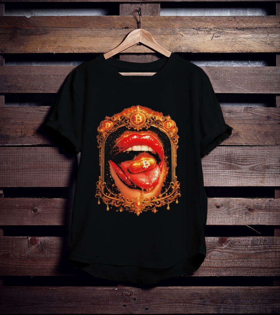 Bitcoin Orange Pill Lips Iconic Cryptocurrency T-Shirt