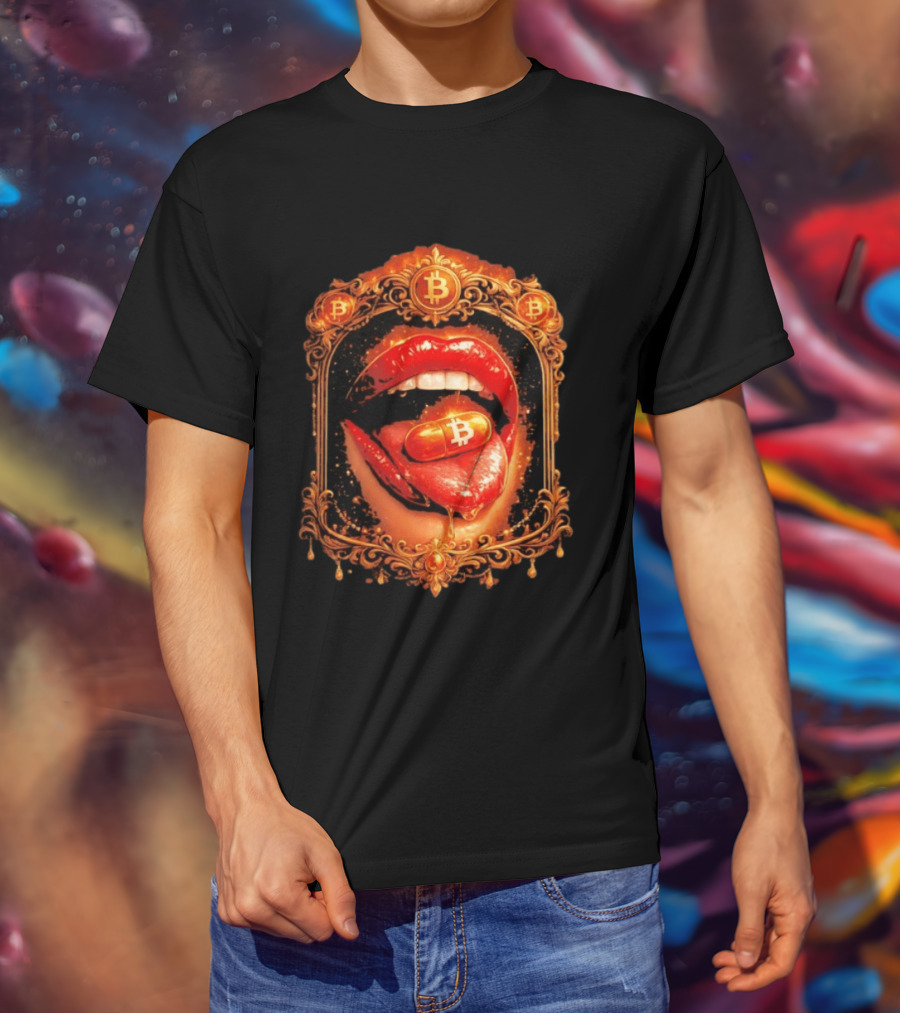 Bitcoin Orange Pill Lips Iconic Cryptocurrency T-Shirt