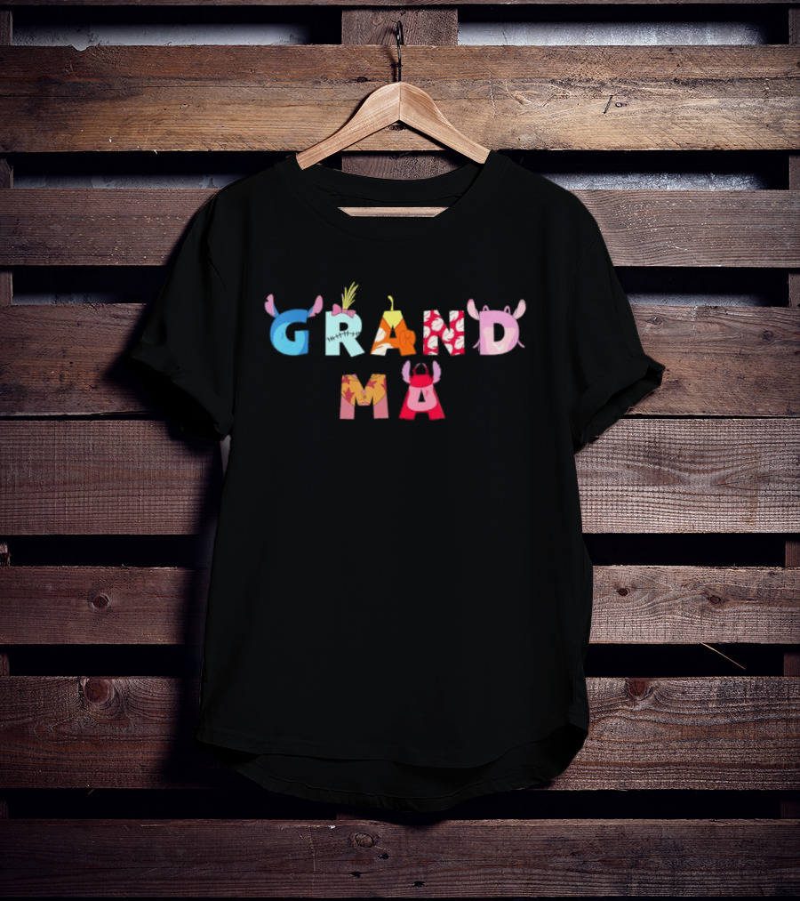 Disney Lilo And Stitch Grandma Birthday Colorful Character Letters T-Shirt