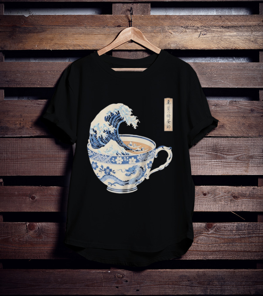 The Great Kanagawa Tea Cup Ukiyo E Wave Meets Dragon Porcelain T-Shirt