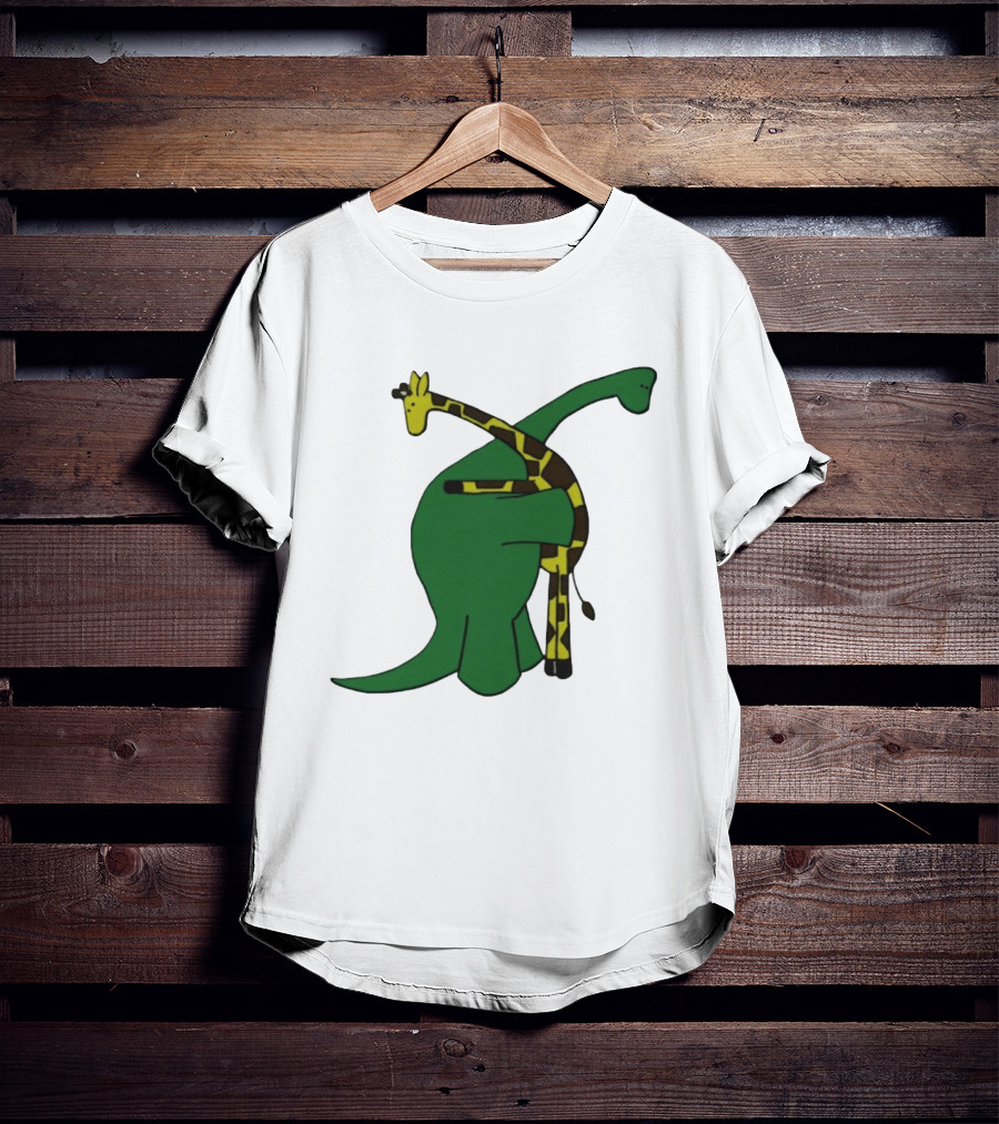 Dinosaur And Giraffe Friendship Embrace T-Shirt