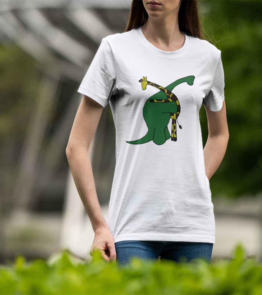 Dinosaur And Giraffe Friendship Embrace T-Shirt