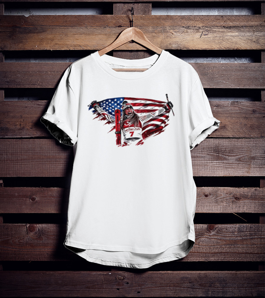 USA Winter Olympic Mikaela Shiffrin American Flag Skier T-Shirt