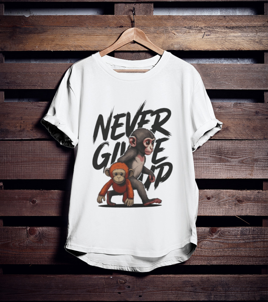 Never Give Up Inspirational Monkeys Motivational Message T-Shirt