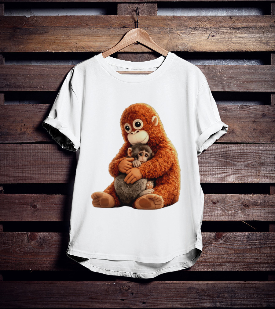 Punch Monkey Hugging Plush Baby Monkey T-Shirt