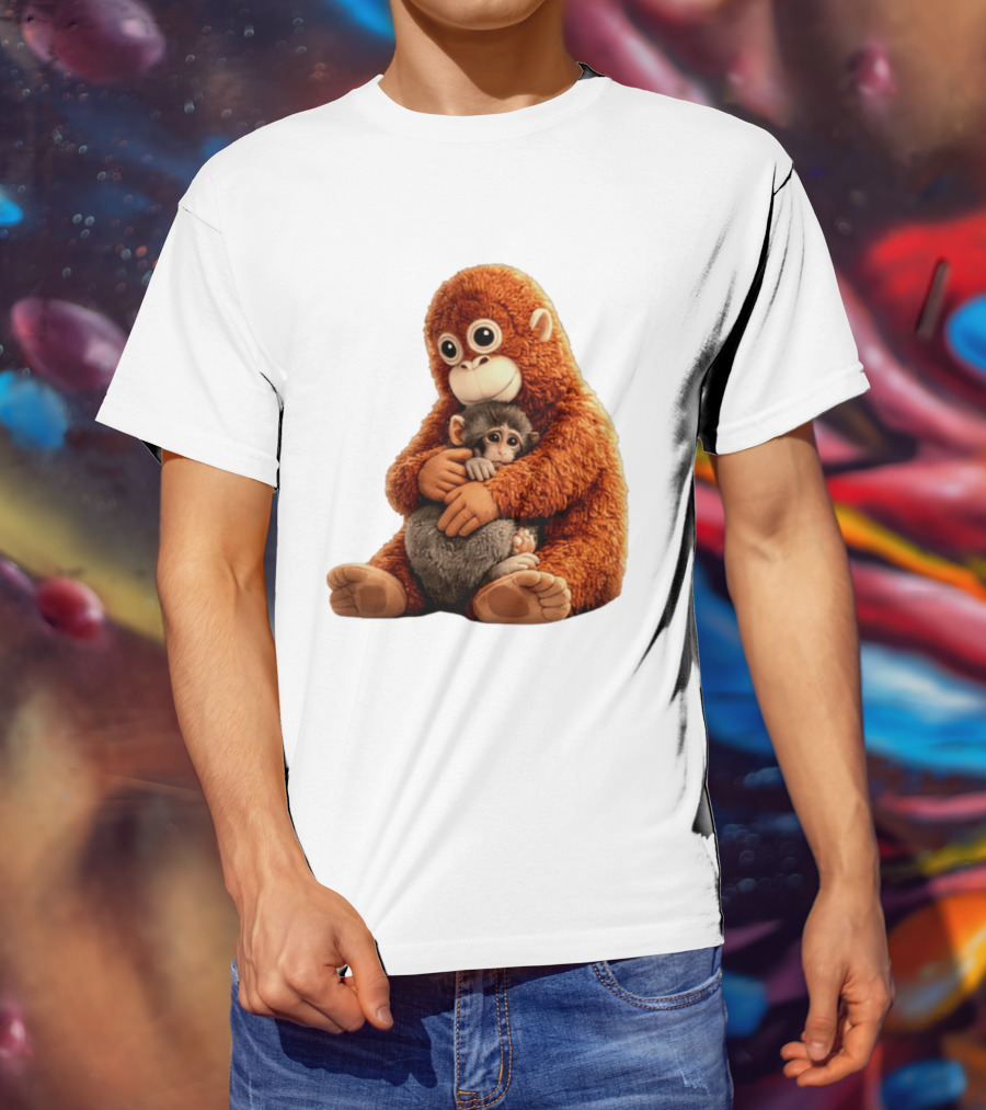 Punch Monkey Hugging Plush Baby Monkey T-Shirt