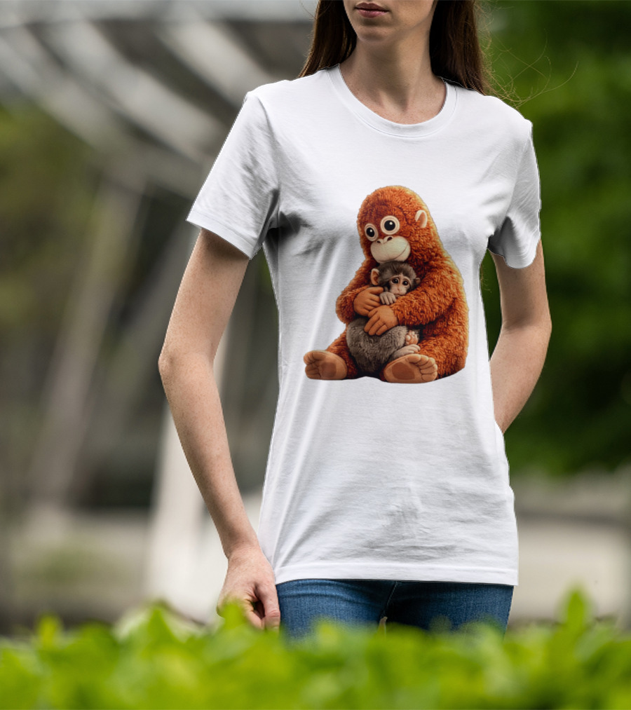 Punch Monkey Hugging Plush Baby Monkey T-Shirt