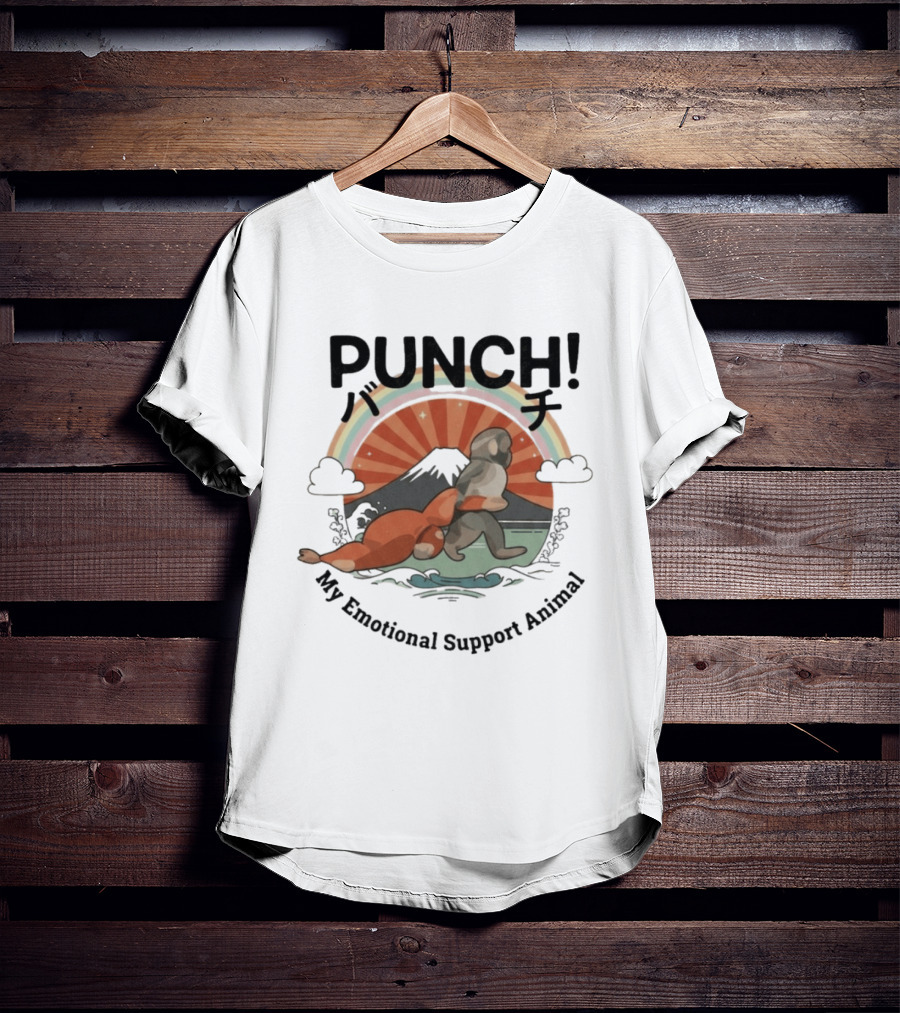 Punch The Monkey My Emotional Support Animal Rainbow Fuji Mountain T-Shirt