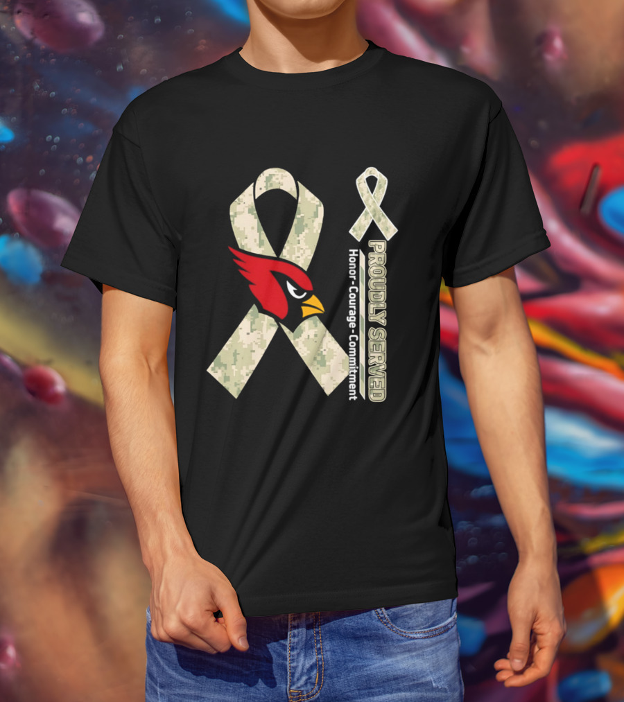 Arizona Cardinals Proudly Served Military Camo Honor Courage Commitment T-Shirt