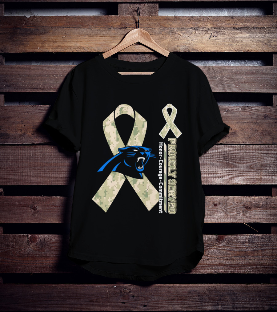Carolina Panthers Camouflage Ribbon Proudly Served Honor Courage Commitment T-Shirt