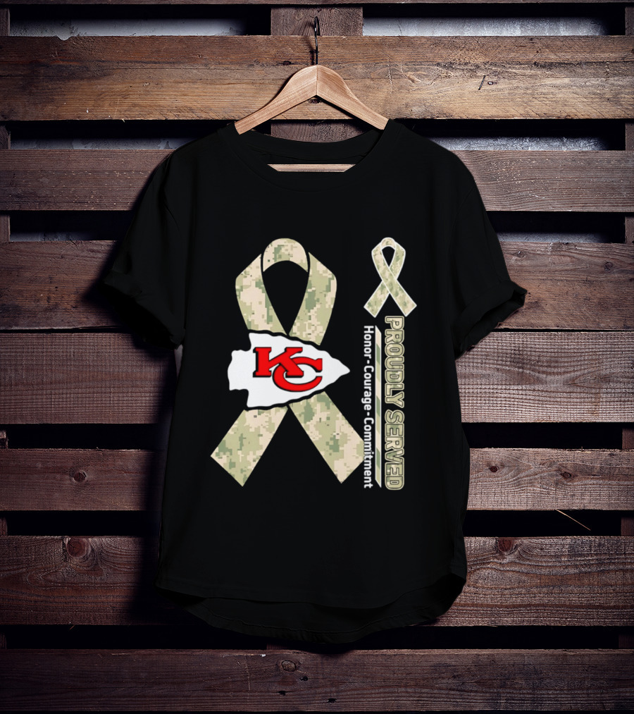 Kansas City Chiefs Military Support Honor Courage Commitment Kansas Camo Ribbon T-Shirt