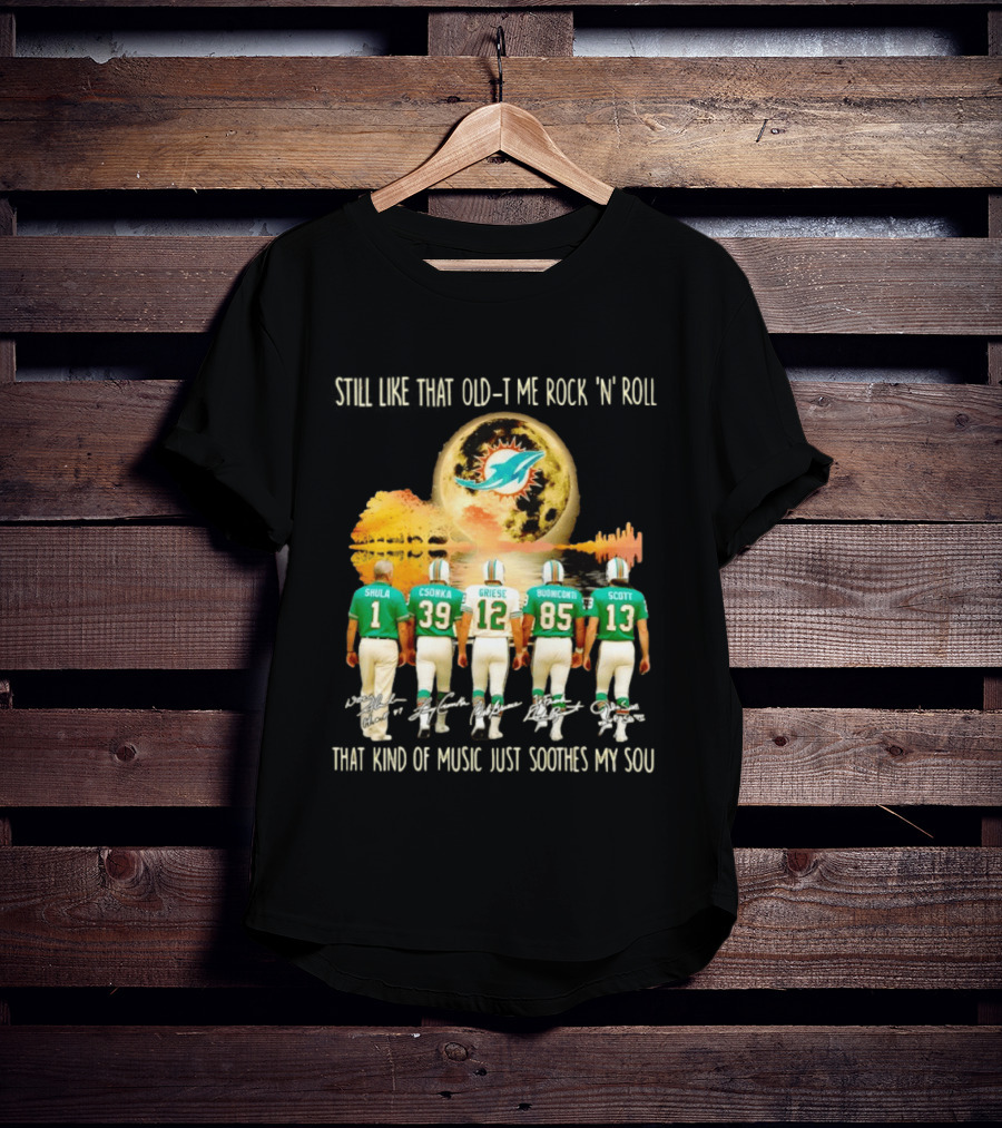 Miami Dolphins Shula Csonka Griese Buoniconti Scott Old Time Rock 'N' Roll Moon Skyline T-Shirt