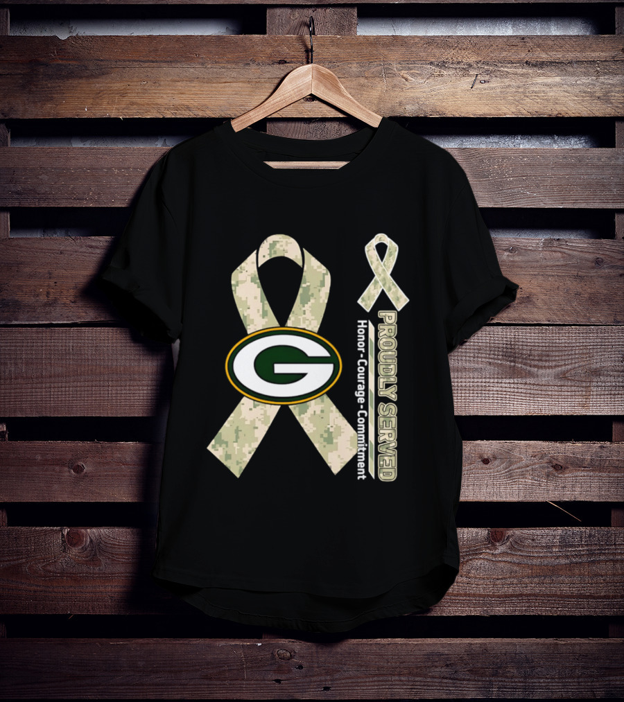 Green Bay Packers Camouflage Ribbon Honor Courage Commitment T-Shirt