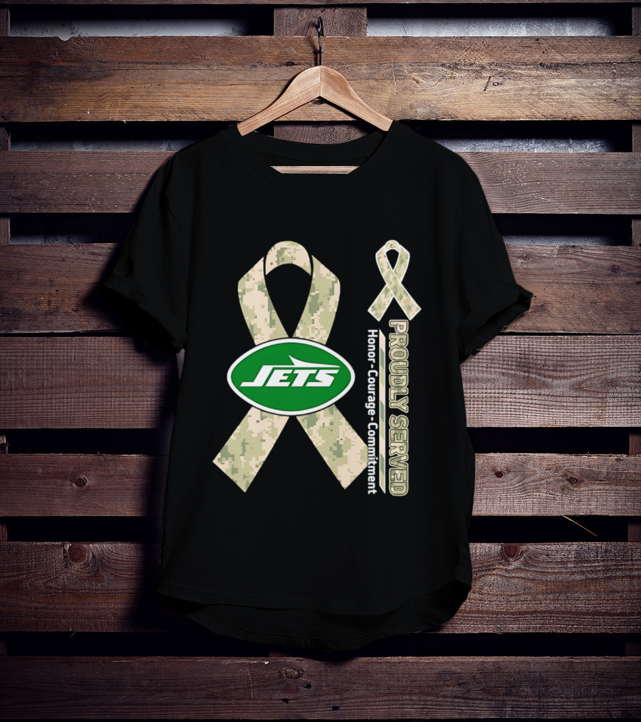 New York Jets Camo Ribbon Proudly Served Honor Courage Commitment T-Shirt