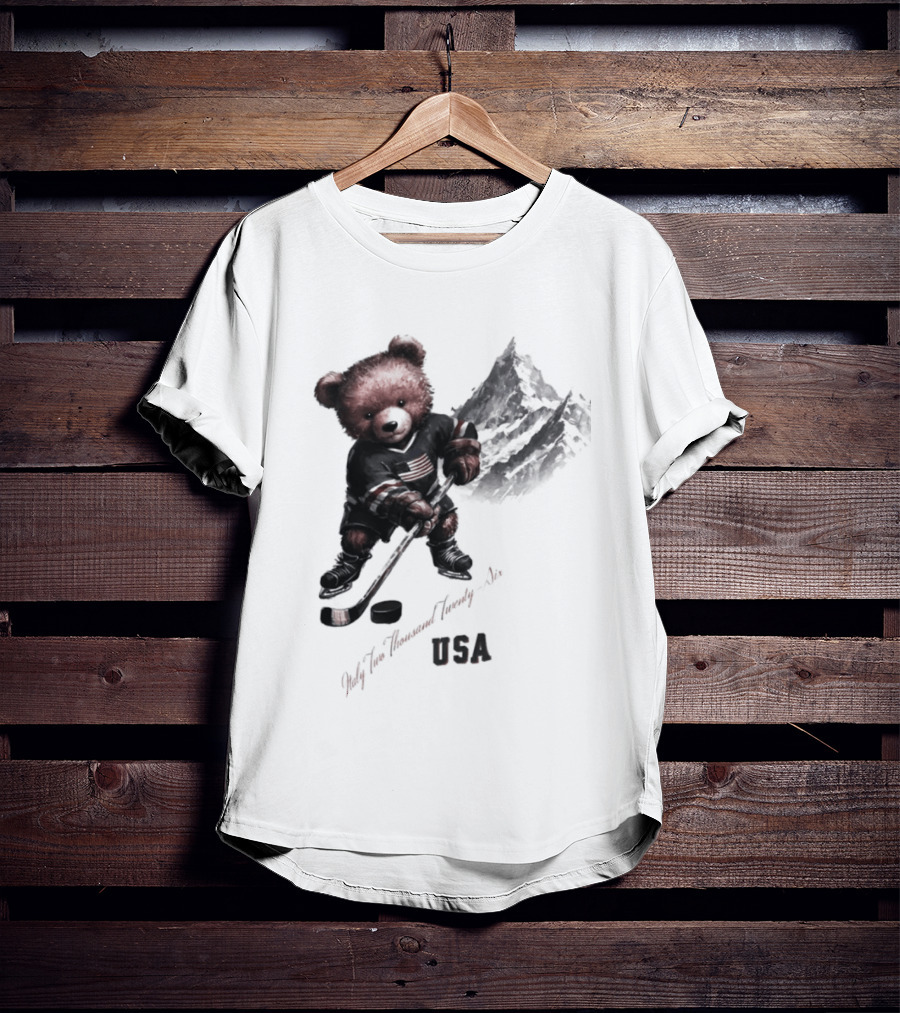 USA Ice Hockey Teddy Bear Italy 2026 T-Shirt