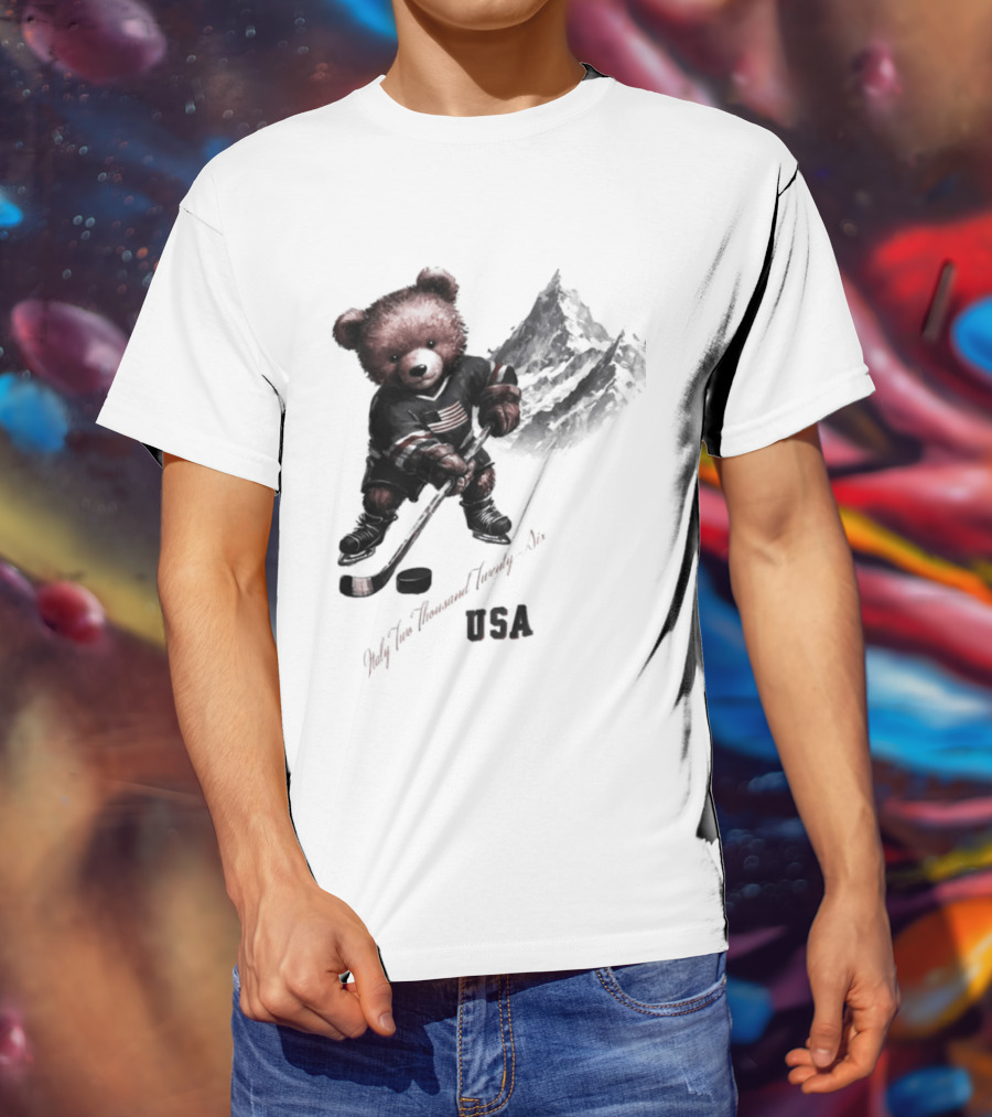 USA Ice Hockey Teddy Bear Italy 2026 T-Shirt