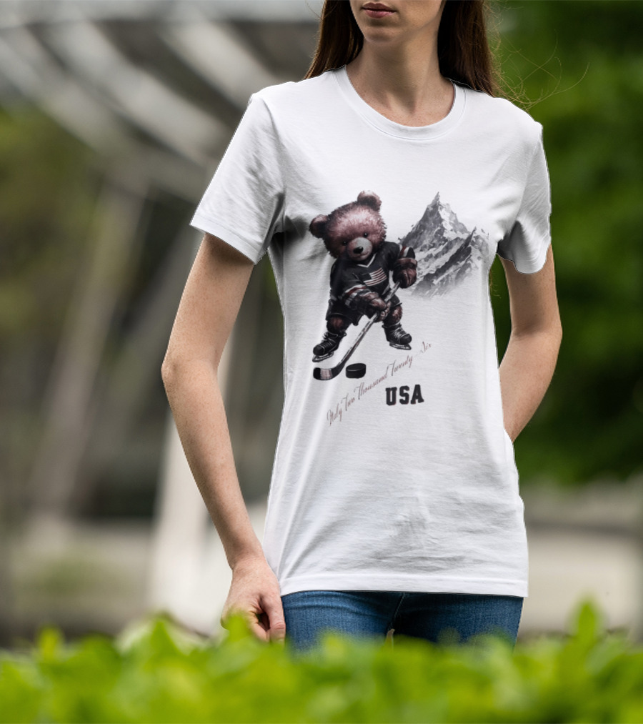 USA Ice Hockey Teddy Bear Italy 2026 T-Shirt