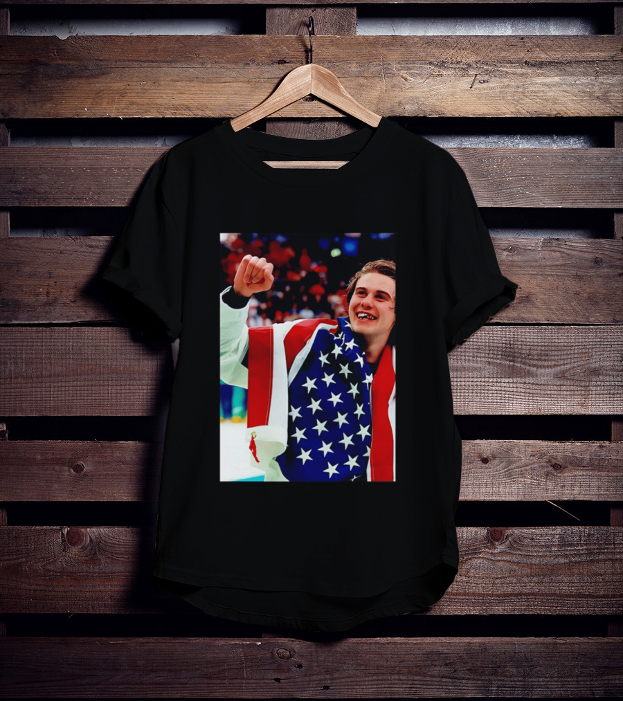 Jack Hughes Celebrating Team USA Hockey Star Spangled Moment T-Shirt