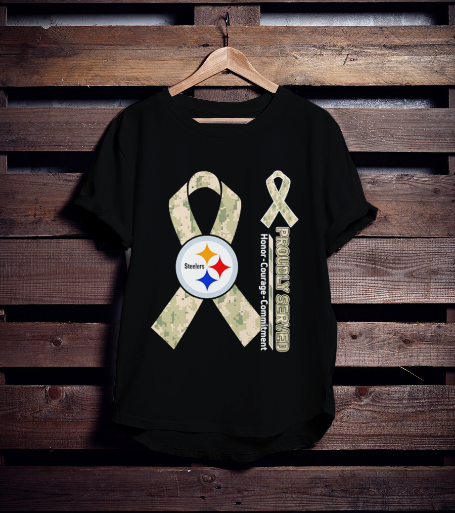 Pittsburgh Steelers Camouflage Ribbon Proudly Served Honor Courage Commitment T-Shirt