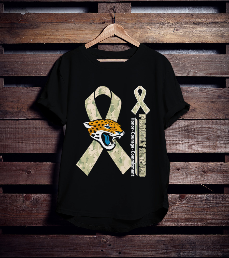 Jacksonville Jaguars Camouflage Ribbon Proudly Served Honor Courage Commitment T-Shirt