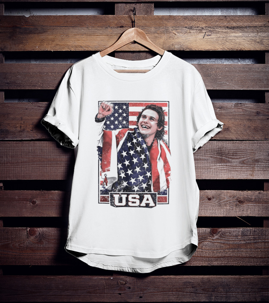Jack Hughes USA Gold Medal Milano Cortina 2026 American Flag Hockey T-Shirt