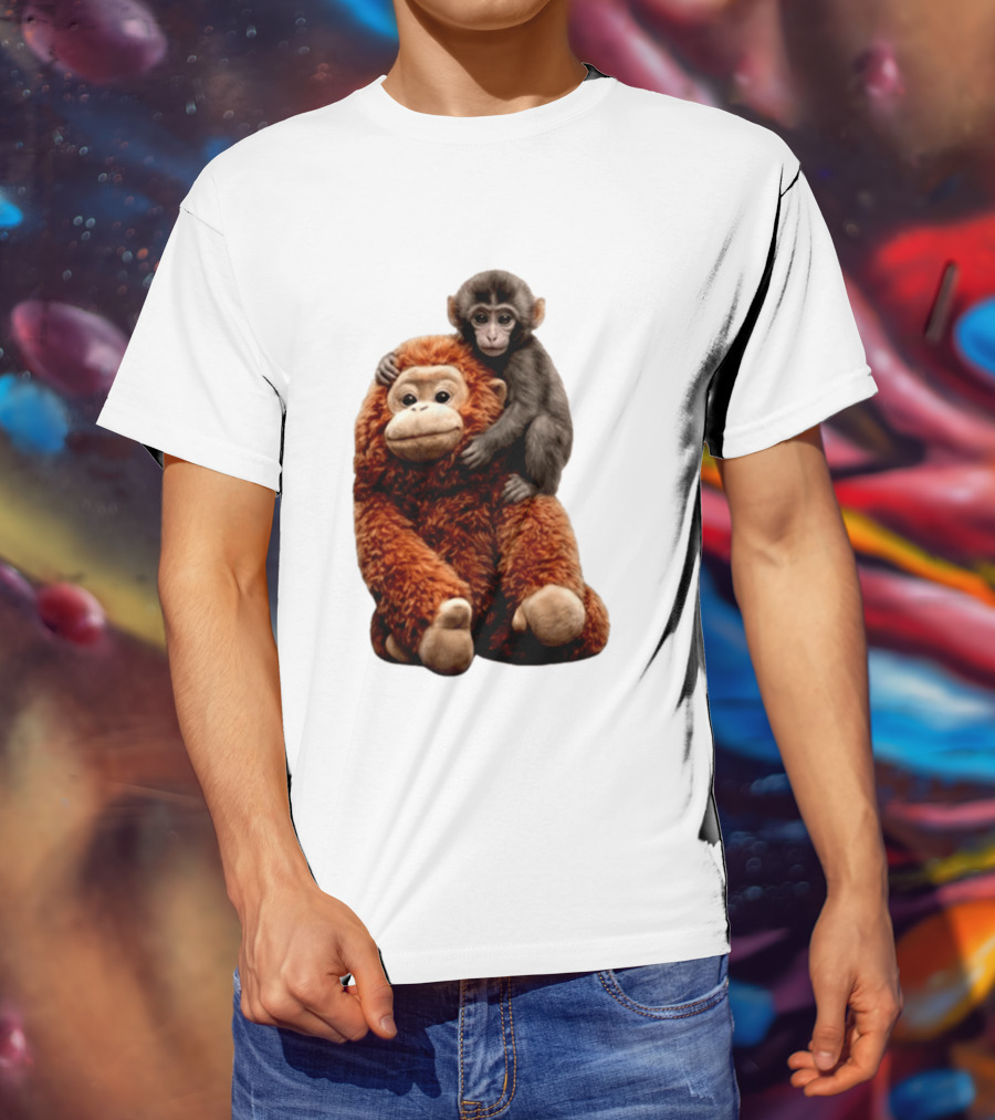 Monkey Punch Plush Toy And Baby Monkey Cuddling Image T-Shirt