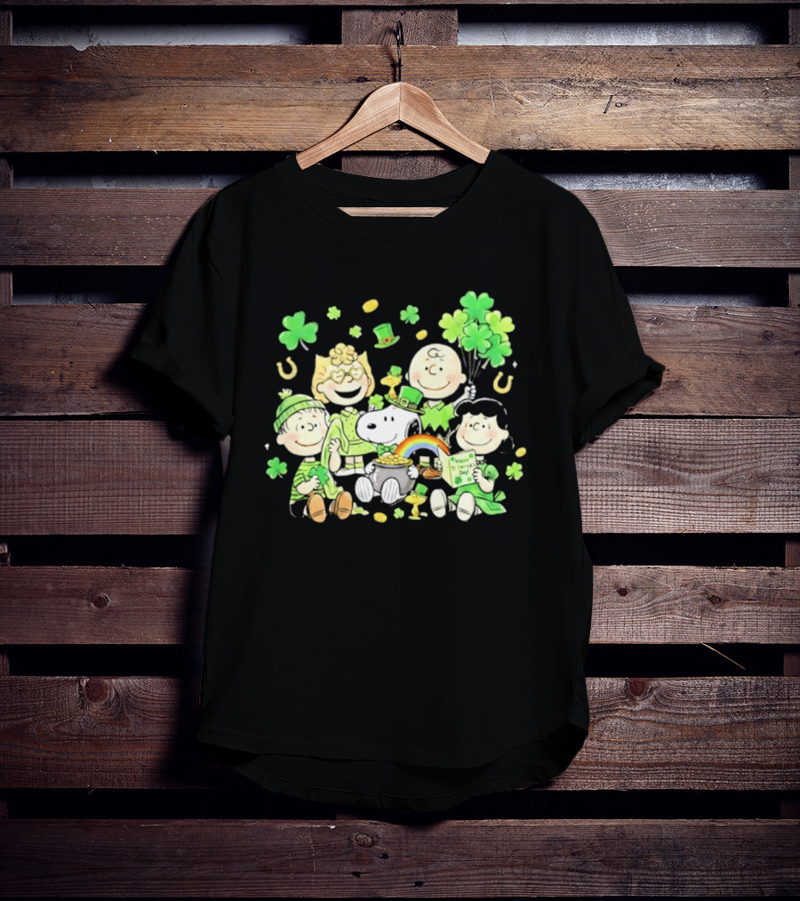 St. Patrick's Day Peanuts Snoopy And Friends With Shamrocks Horseshoes And Rainbow T-Shirt