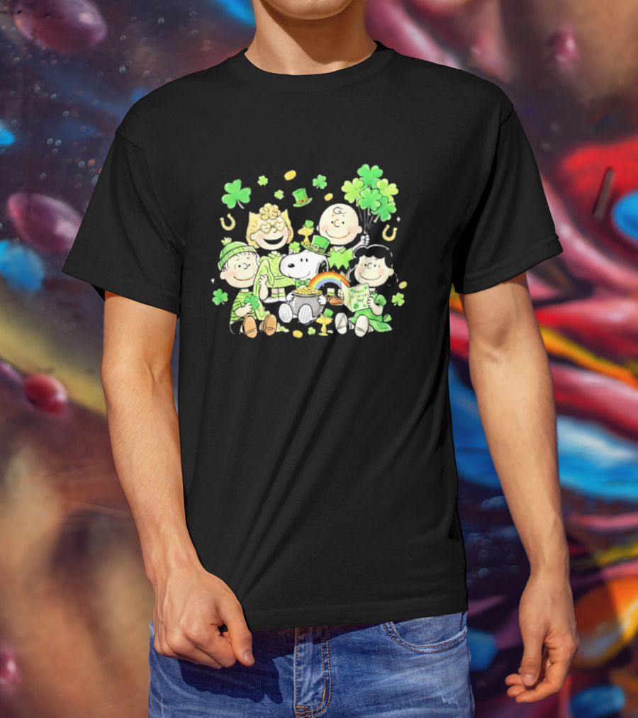 St. Patrick's Day Peanuts Snoopy And Friends With Shamrocks Horseshoes And Rainbow T-Shirt