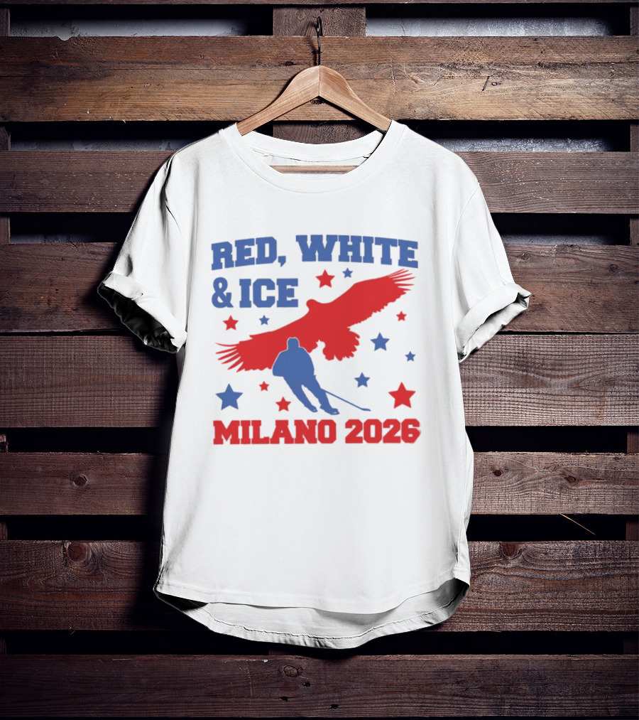 Red White And Ice Milano 2026 USA Hockey Eagle And Stars T-Shirt