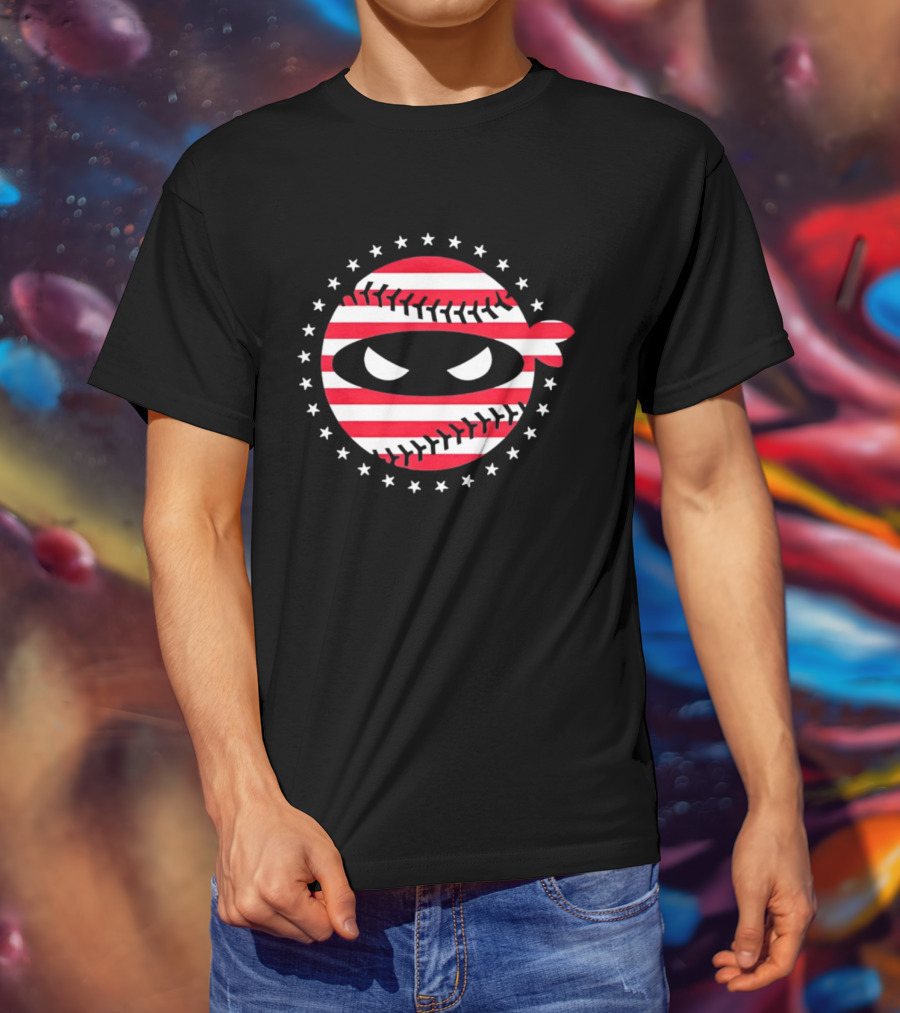 Pitching Ninja USA Flag Baseball Style Stars And Stripes T-Shirt