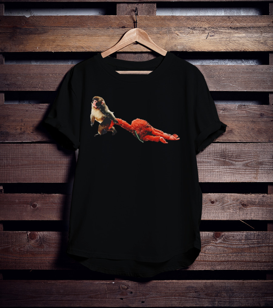 Punch Baby Monkey Dragging Emotional Plush Toy T-Shirt