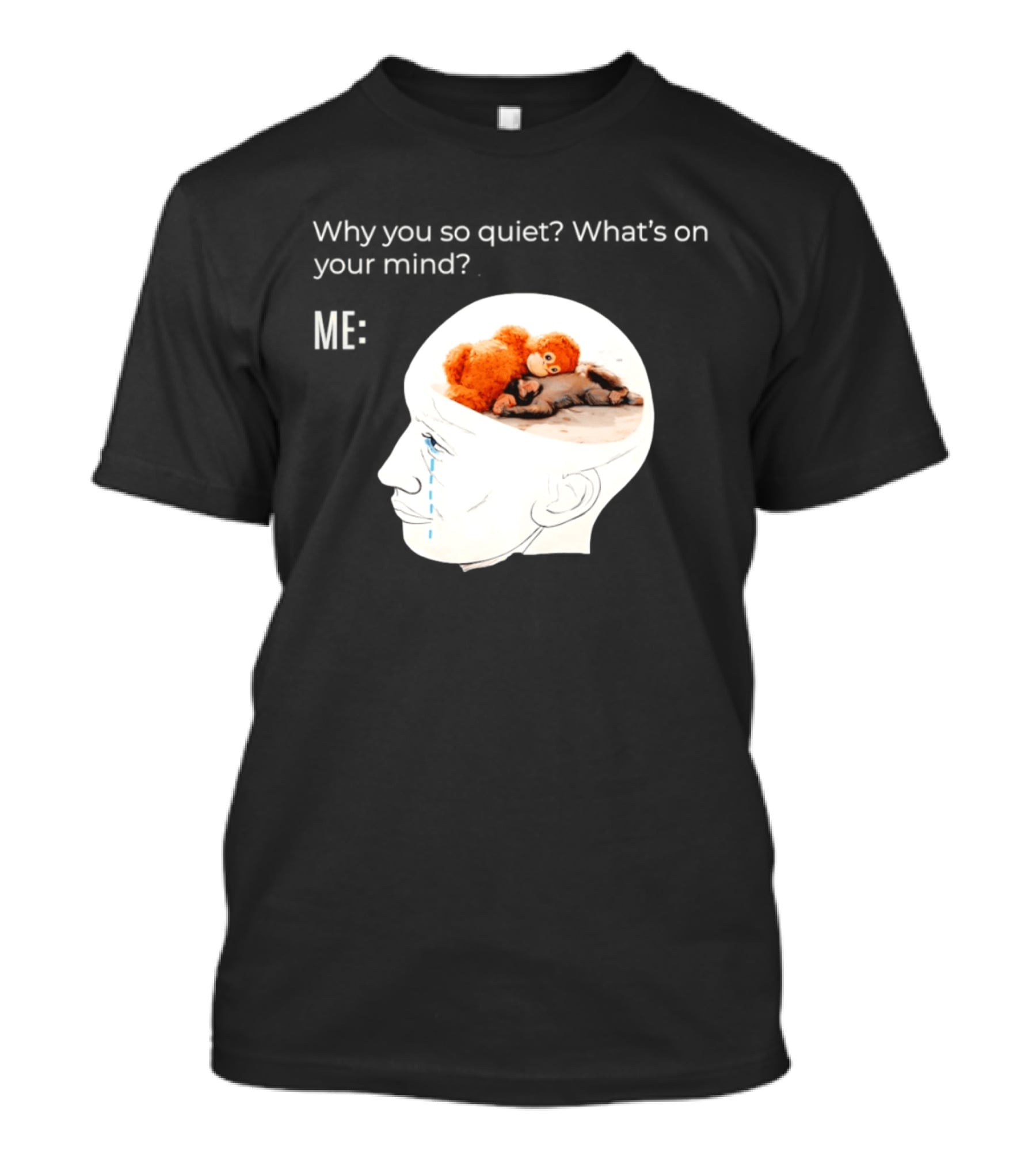 Punch Monkey Why You So Quiet What's On Your Mind Quirky Plush Toy Headspace T-Shirt