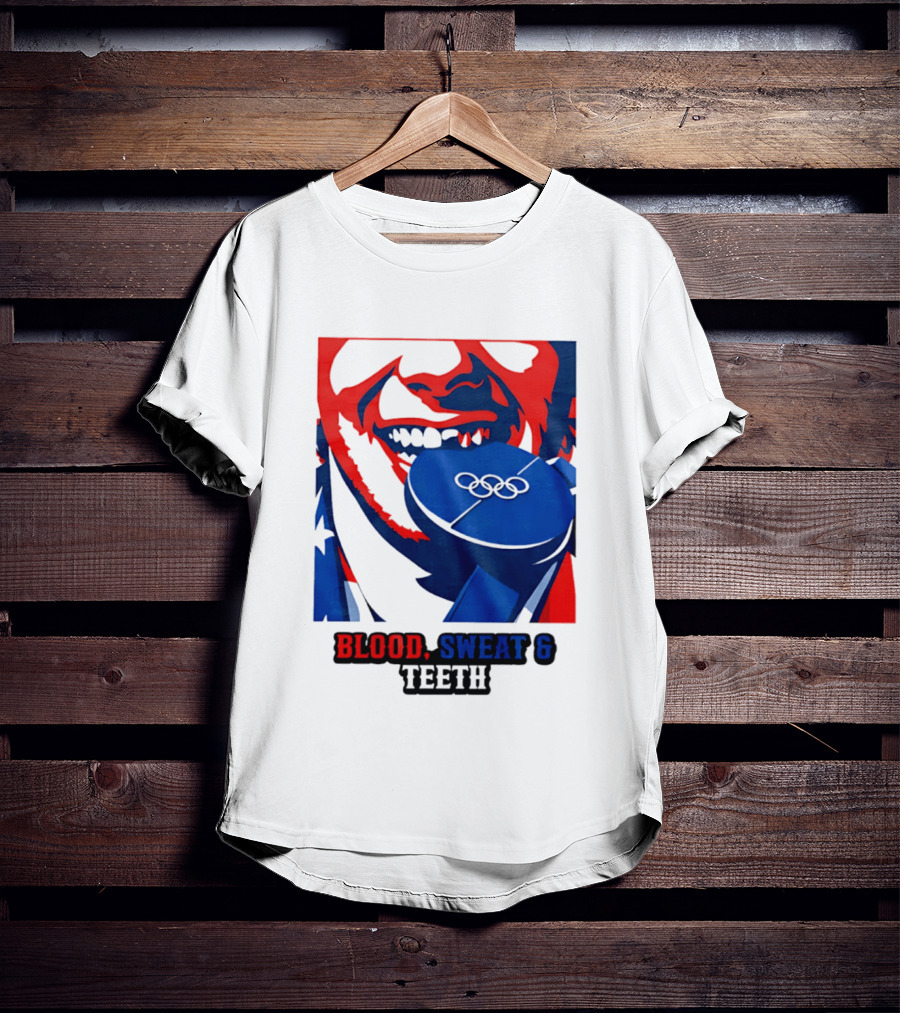 Blood Sweat Teeth Jack Hughes USA Olympic Hockey Gold Medal Champs T-Shirt