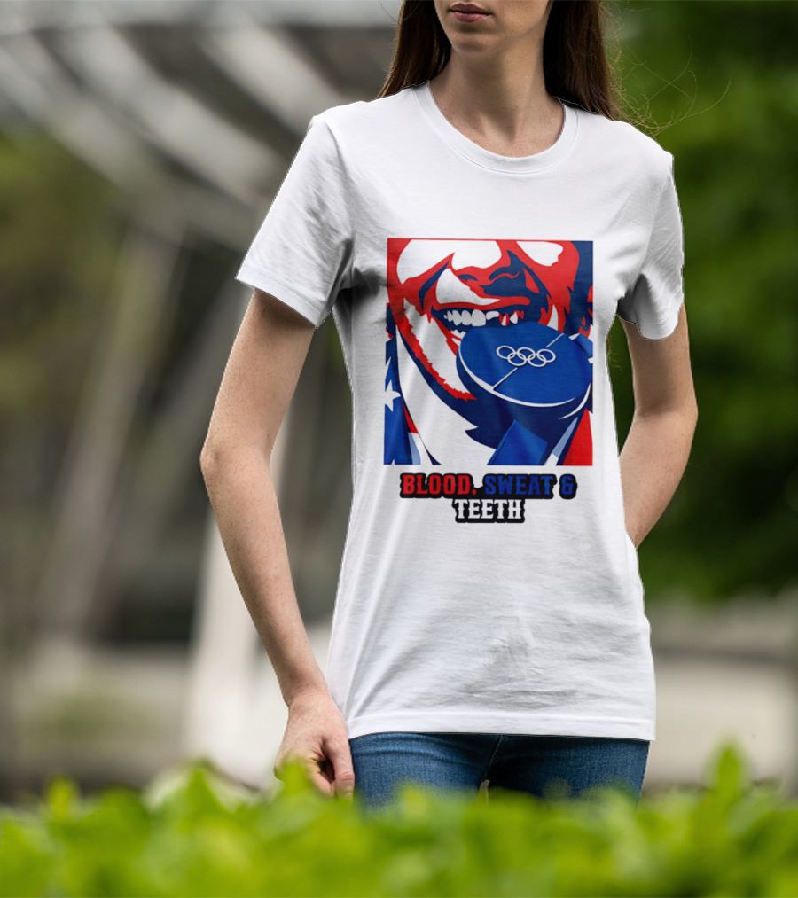 Blood Sweat Teeth Jack Hughes USA Olympic Hockey Gold Medal Champs T-Shirt
