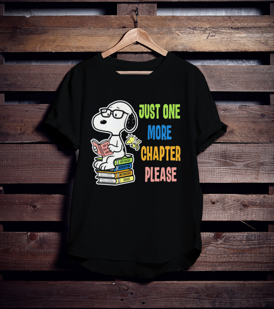 Snoopy Just One More Chapter Please Peanuts Reading Glasses Books Stack T-Shirt