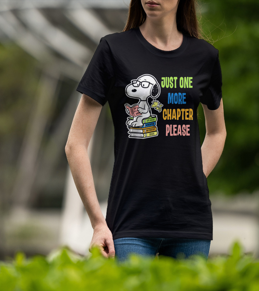Snoopy Just One More Chapter Please Peanuts Reading Glasses Books Stack T-Shirt