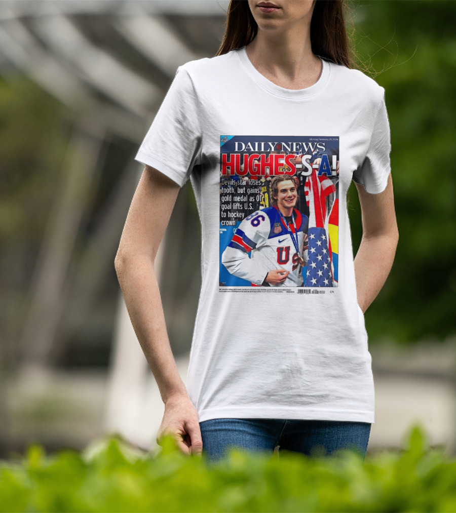 Daily News Jack Hughes S A Gold Medal US Hockey Devil Star T-Shirt