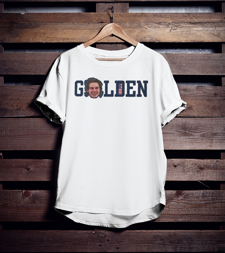 Jack Hughes Golden USA Flag Hockey Smile 2026 T-Shirt