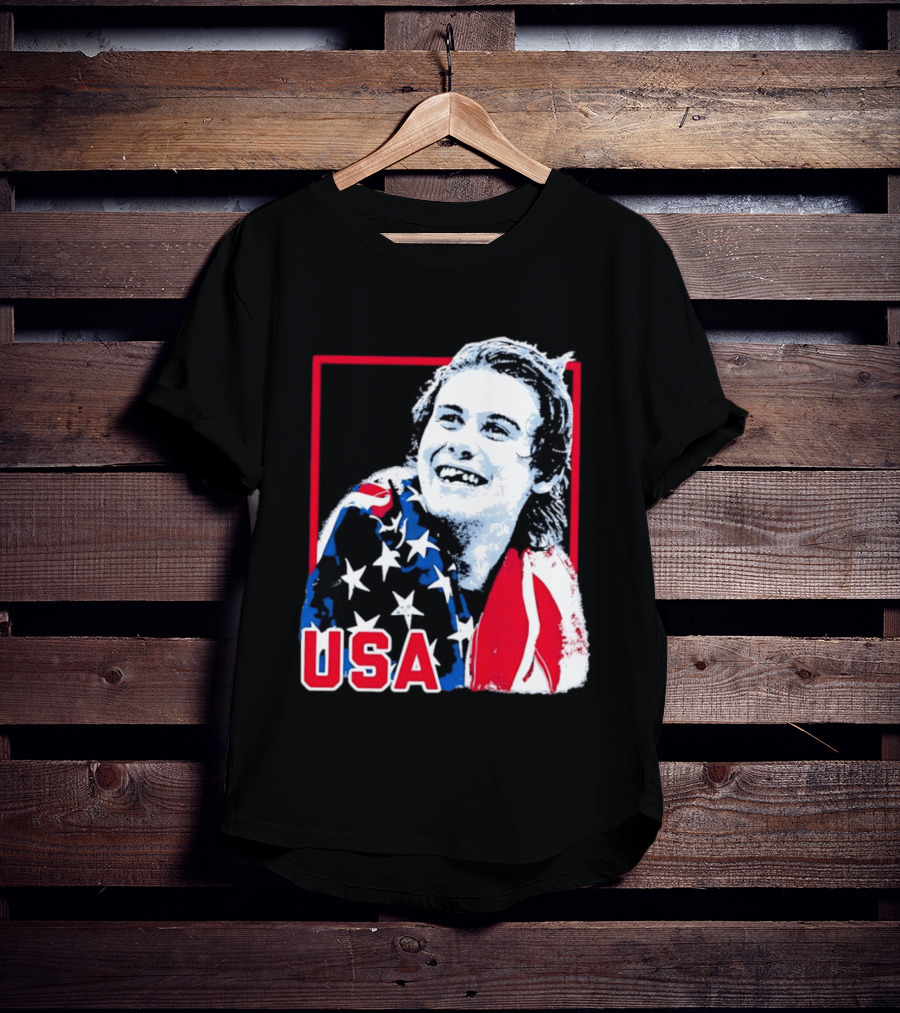 USA Flag Happy Athlete Red Frame American Pride T-Shirt