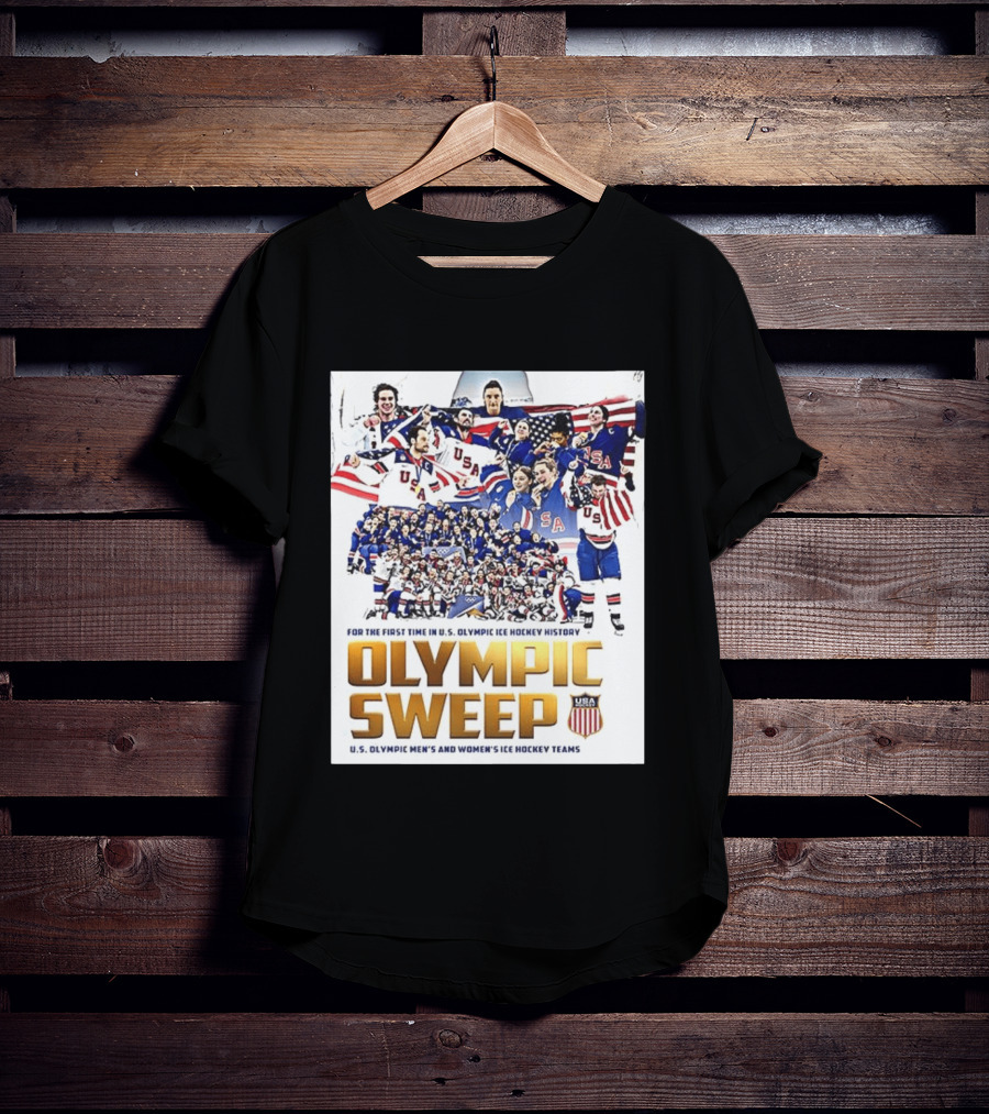 U.S. Olympic Ice Hockey History First Sweep Men's And Women's Teams T-Shirt