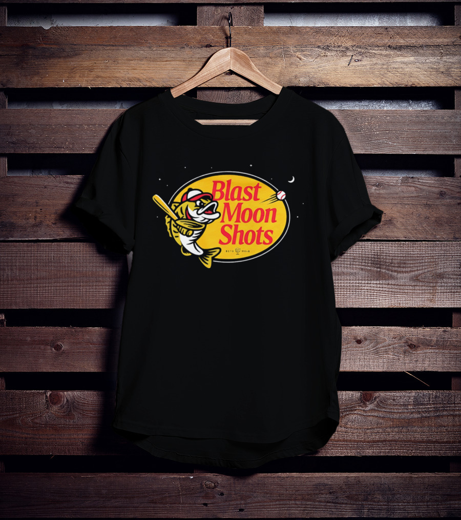Blast Moon Shots Baseball Fish Swinging Bat T-Shirt