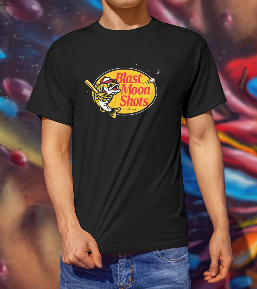 Blast Moon Shots Baseball Fish Swinging Bat T-Shirt