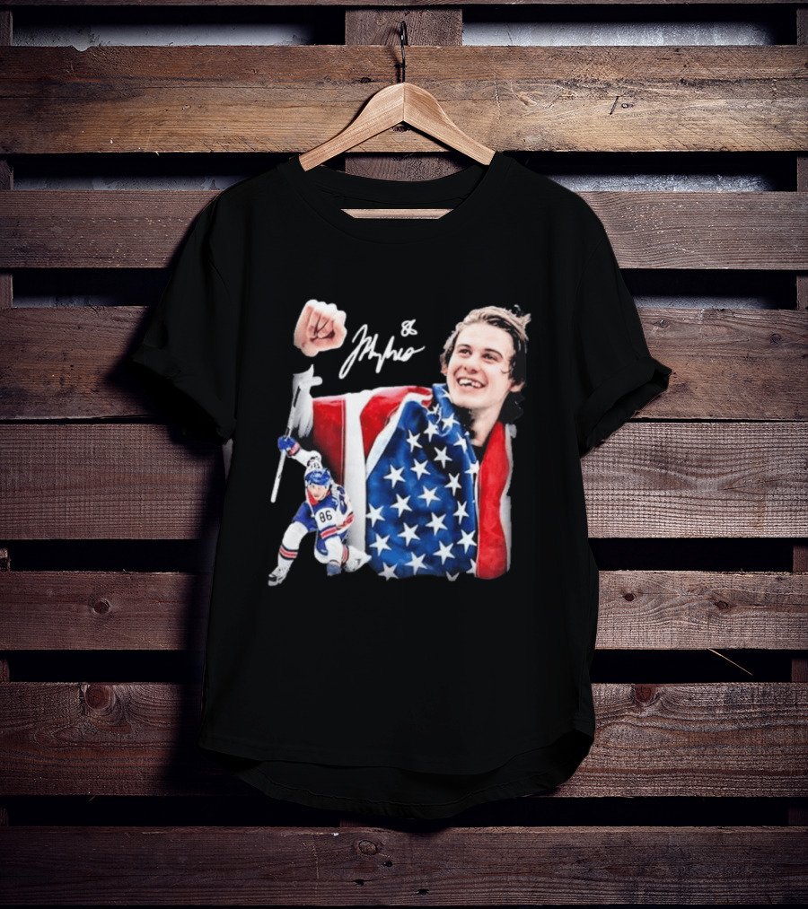 Jack Hughes USA Hockey Golden Goal Celebration T-Shirt