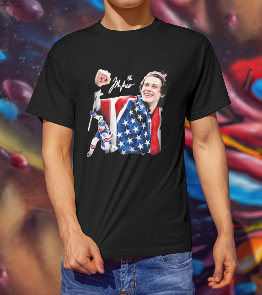 Jack Hughes USA Hockey Golden Goal Celebration T-Shirt