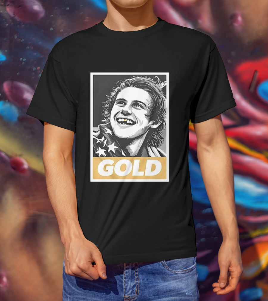 Jack Hughes Team USA 2026 Gold Hockey Smile Iconic Victory Celebration T-Shirt