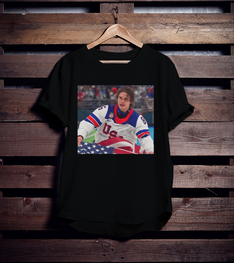 USA Hockey Jack Hughes Team 86 American Flag T-Shirt