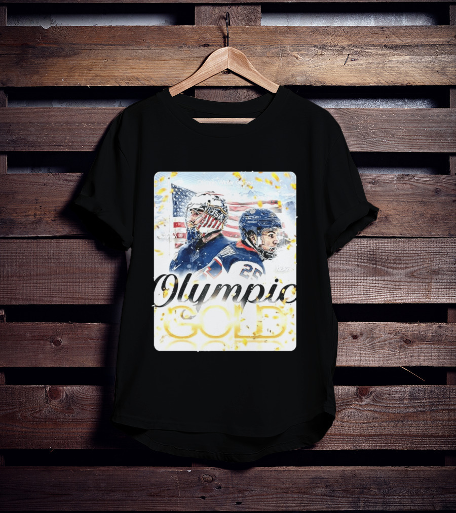 Olympic Winter Games USA Jeremy Swayman Charlie McAvoy Olympic Gold T-Shirt