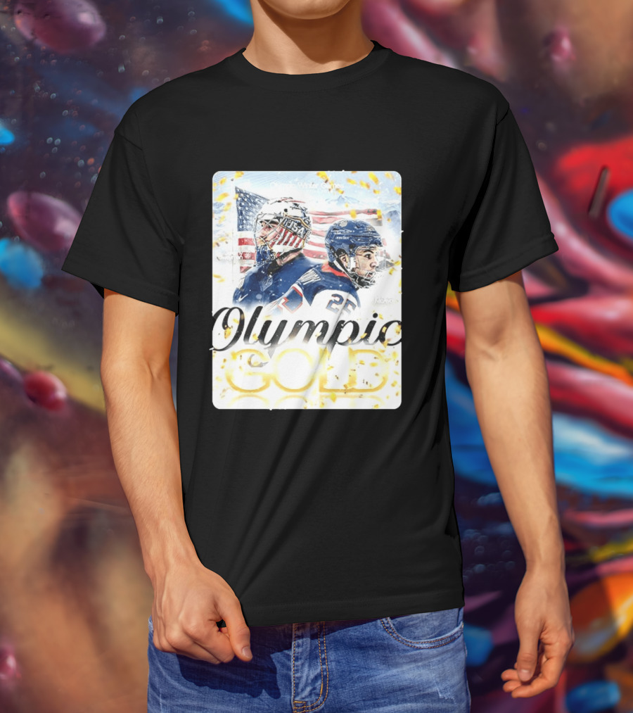 Olympic Winter Games USA Jeremy Swayman Charlie McAvoy Olympic Gold T-Shirt