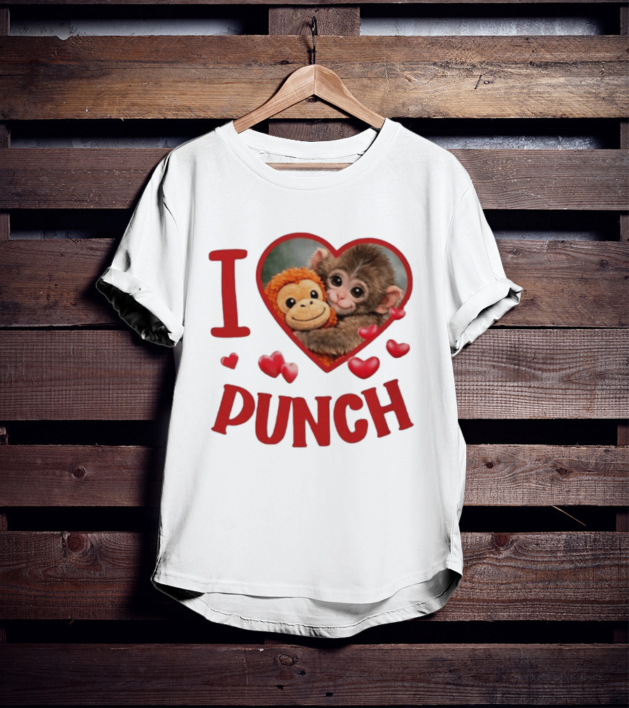 I Love Punch Heart Cute Monkey Hugging Furry Friend T-Shirt